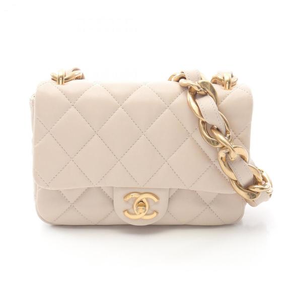CHANEL Matelasse Small Flap Bag Shoulder in Lambskin Leather, Beige, Women's,... - Picture 1 of 8
